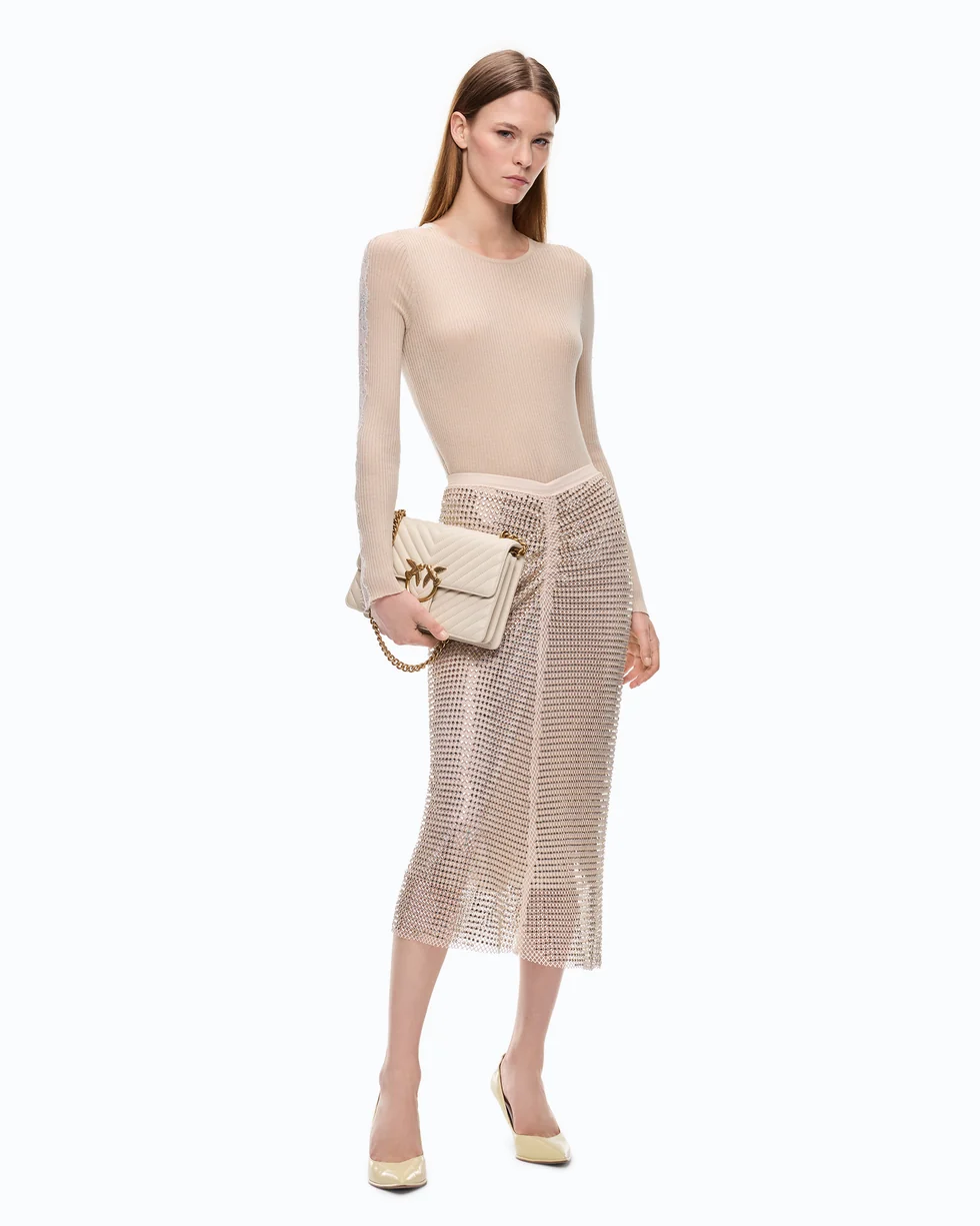 Maglia a costine con pizzo 107269A3I0 I20 PINKO Beige-piuma 