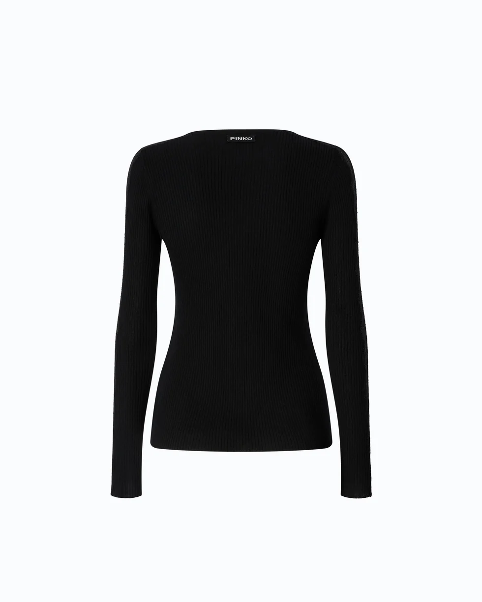 Maglia a costine con pizzo 107269A3I0 Z99 PINKO Nero limousine 