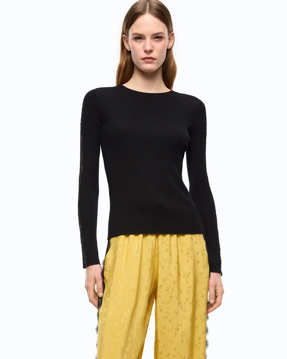 Maglia a costine con pizzo 107269A3I0 Z99 PINKO Nero limousine 