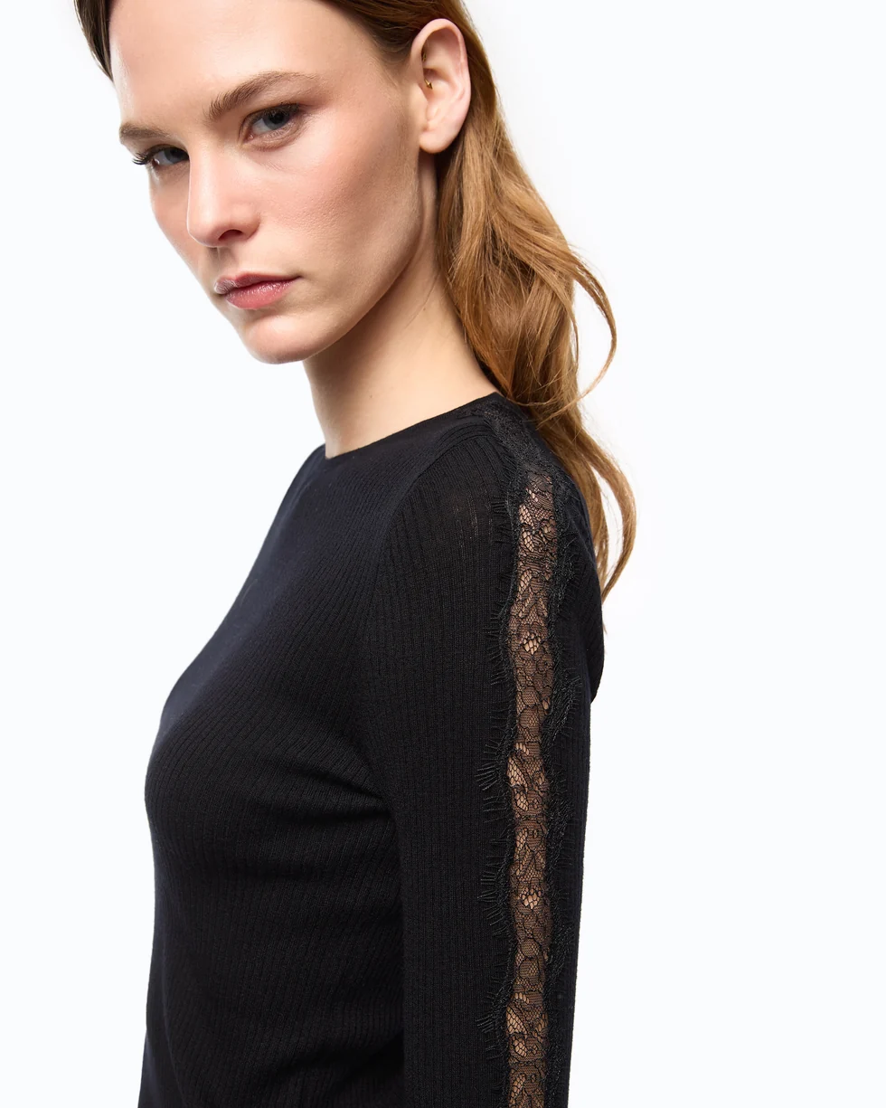 Maglia a costine con pizzo 107269A3I0 Z99 PINKO Nero limousine 