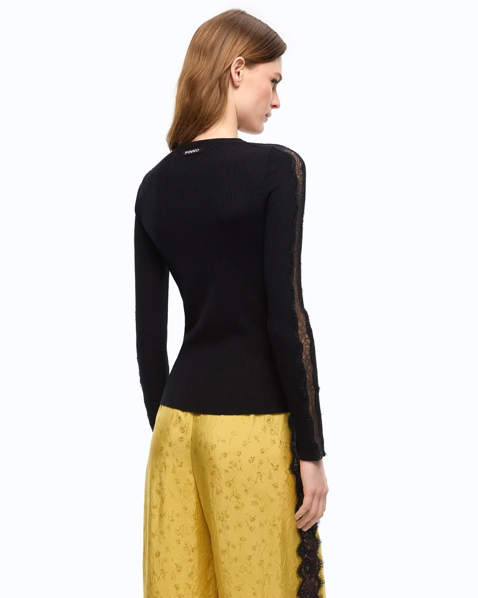 Maglia a costine con pizzo 107269A3I0 Z99 PINKO Nero limousine 