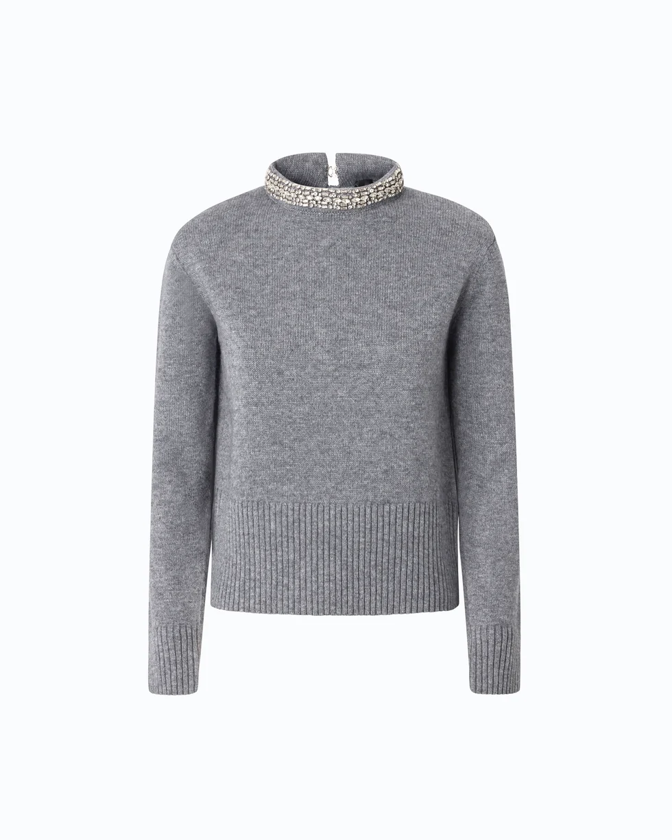 Maglia in misto lana con collo gioiello 107274A3GI II2 PINKO Grigio monumento 
