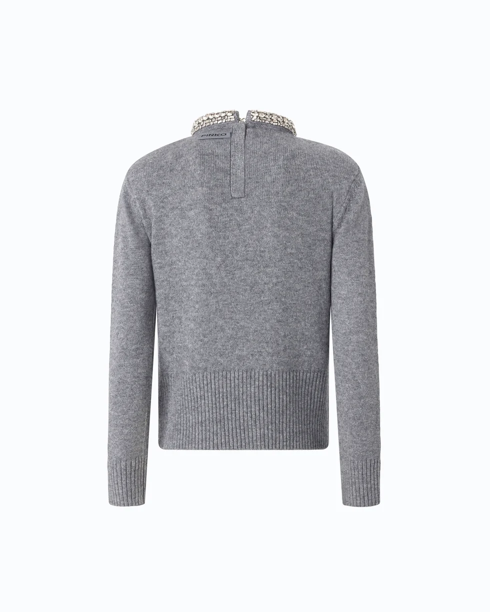 Maglia in misto lana con collo gioiello 107274A3GI II2 PINKO Grigio monumento 