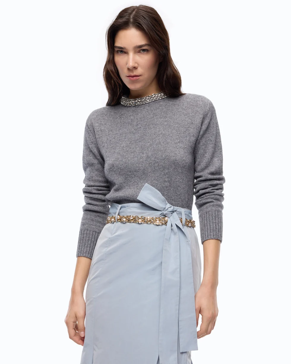 Maglia in misto lana con collo gioiello 107274A3GI II2 PINKO Grigio monumento 