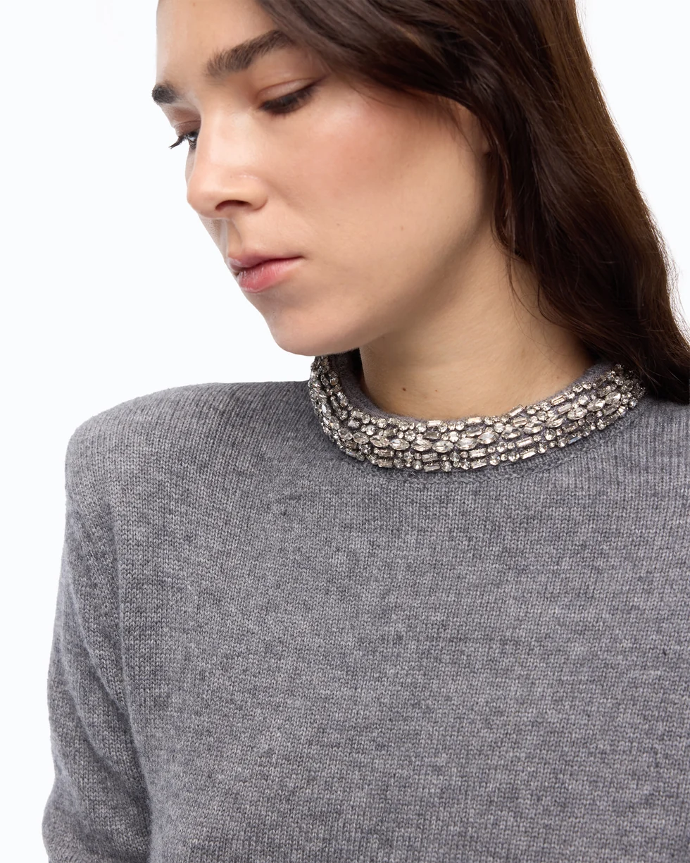 Maglia in misto lana con collo gioiello 107274A3GI II2 PINKO Grigio monumento 