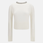 Maglia in misto lana con collo gioiello 107274A3GI Z03 PINKO Bianco inverno 