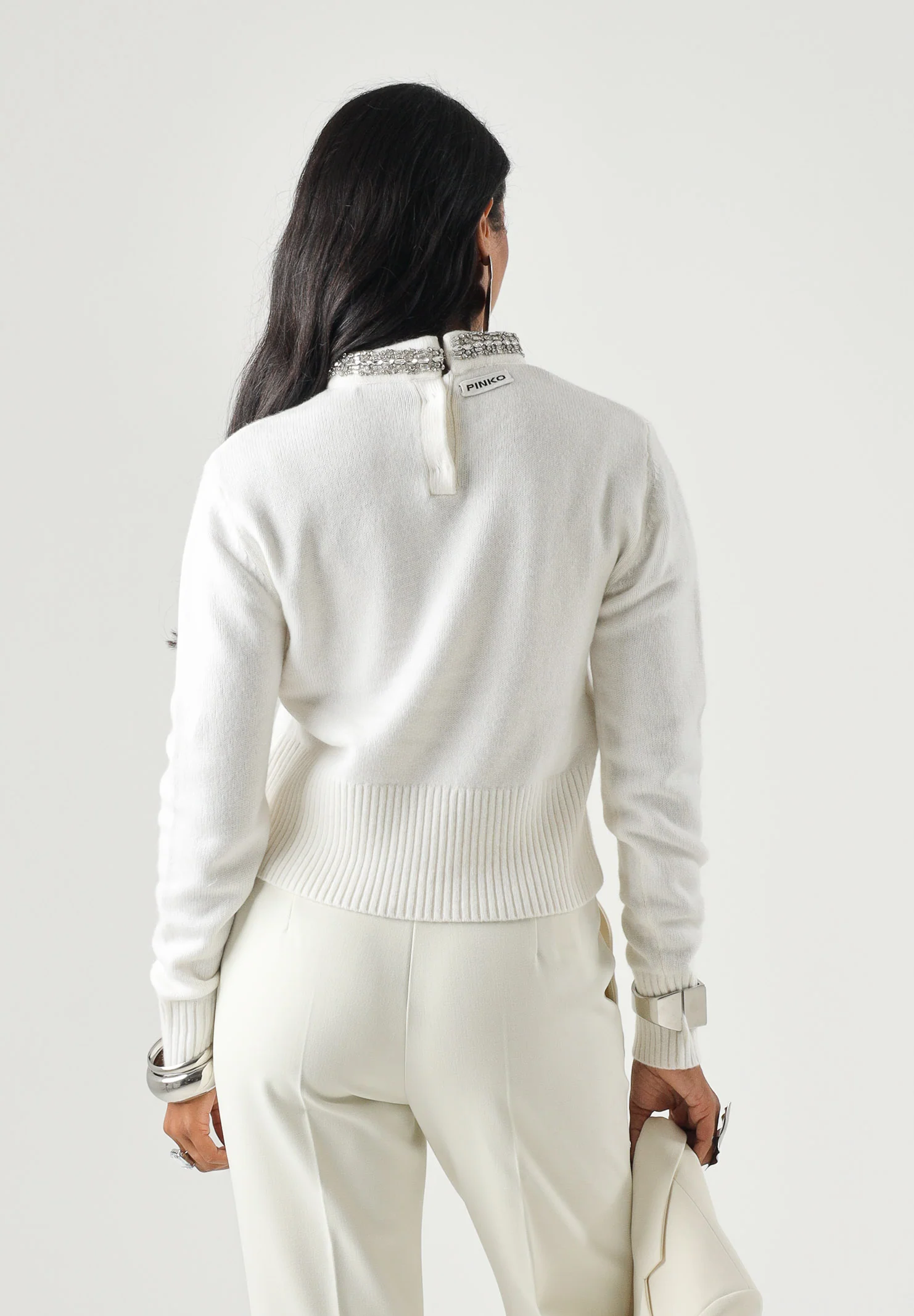 Maglia in misto lana con collo gioiello 107274A3GI Z03 PINKO Bianco inverno 