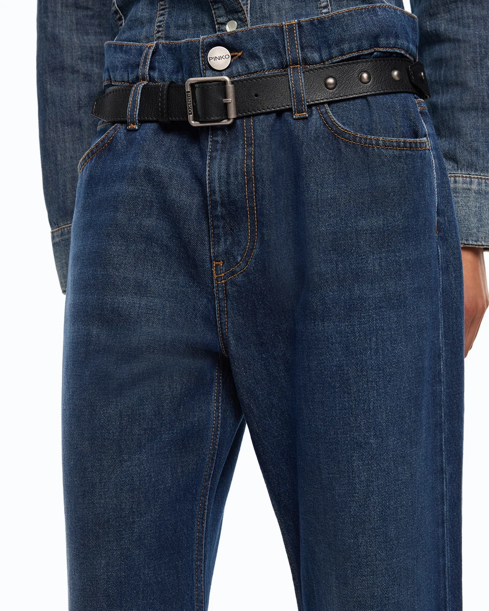 Jeans cropped con cintura in pelle 107277A3HG PJB PINKO Lavaggio scuro 