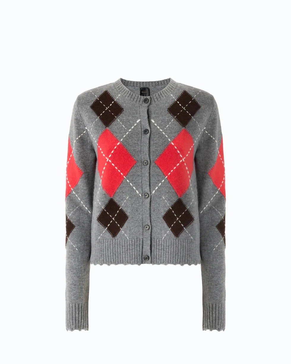 Cardigan girocollo in lana e cashmere a rombi 107284A3IE IL1 PINKO Grigio/marrone 