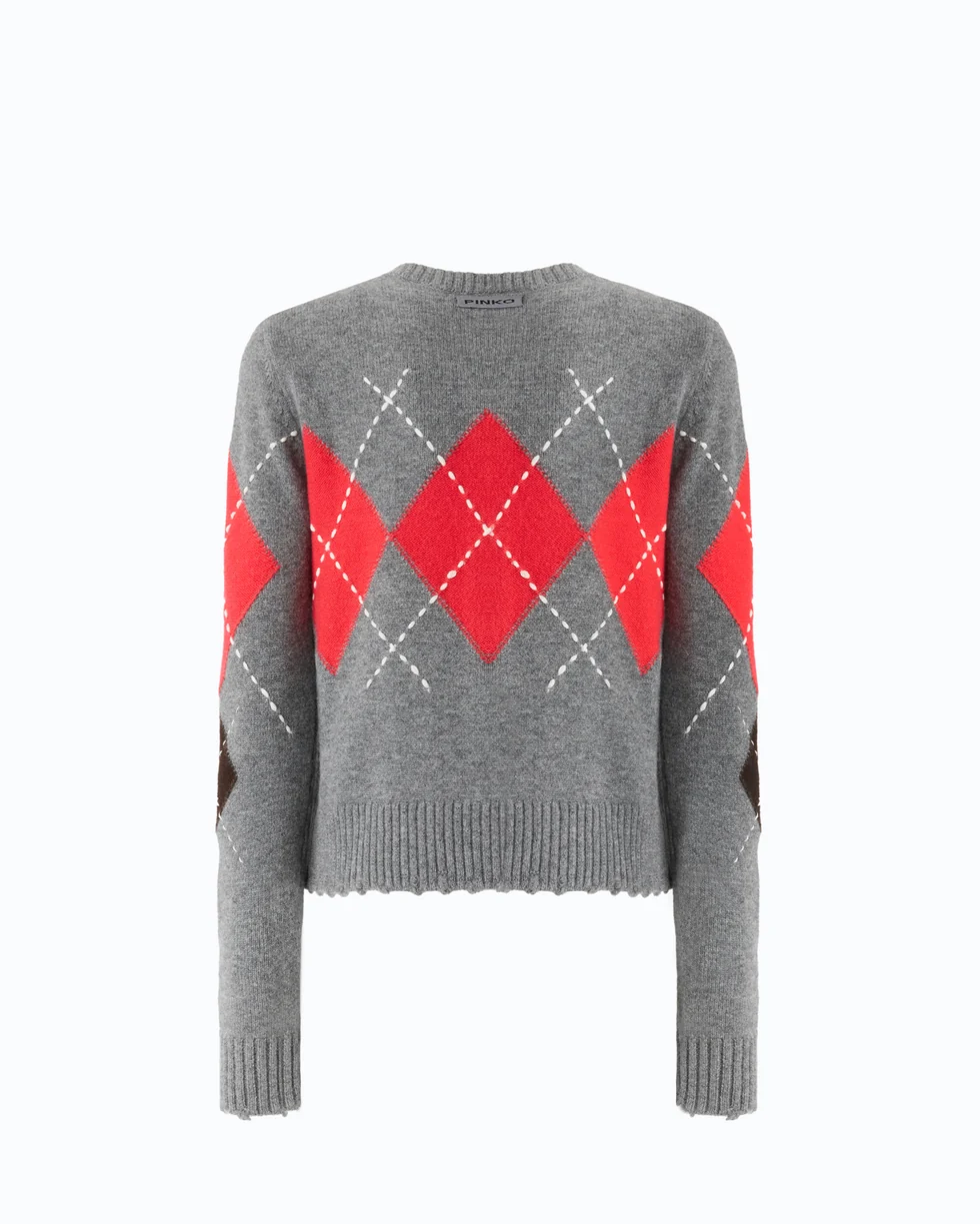 Cardigan girocollo in lana e cashmere a rombi 107284A3IE IL1 PINKO Grigio/marrone 