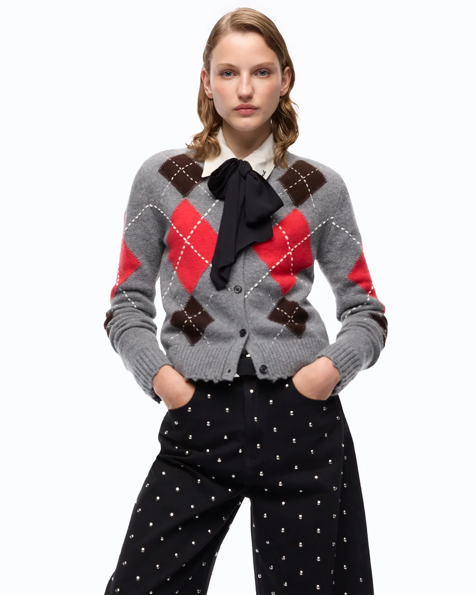 Cardigan girocollo in lana e cashmere a rombi 107284A3IE IL1 PINKO Grigio/marrone 