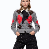 Cardigan girocollo in lana e cashmere a rombi 107284A3IE IL1 PINKO Grigio/marrone 