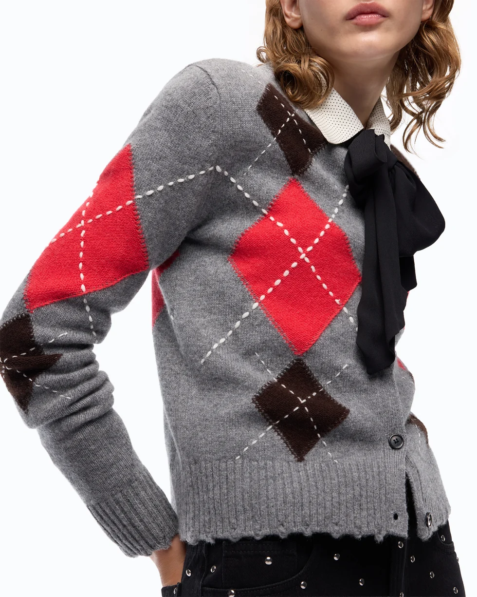 Cardigan girocollo in lana e cashmere a rombi 107284A3IE IL1 PINKO Grigio/marrone 