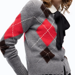 Cardigan girocollo in lana e cashmere a rombi 107284A3IE IL1 PINKO Grigio/marrone 