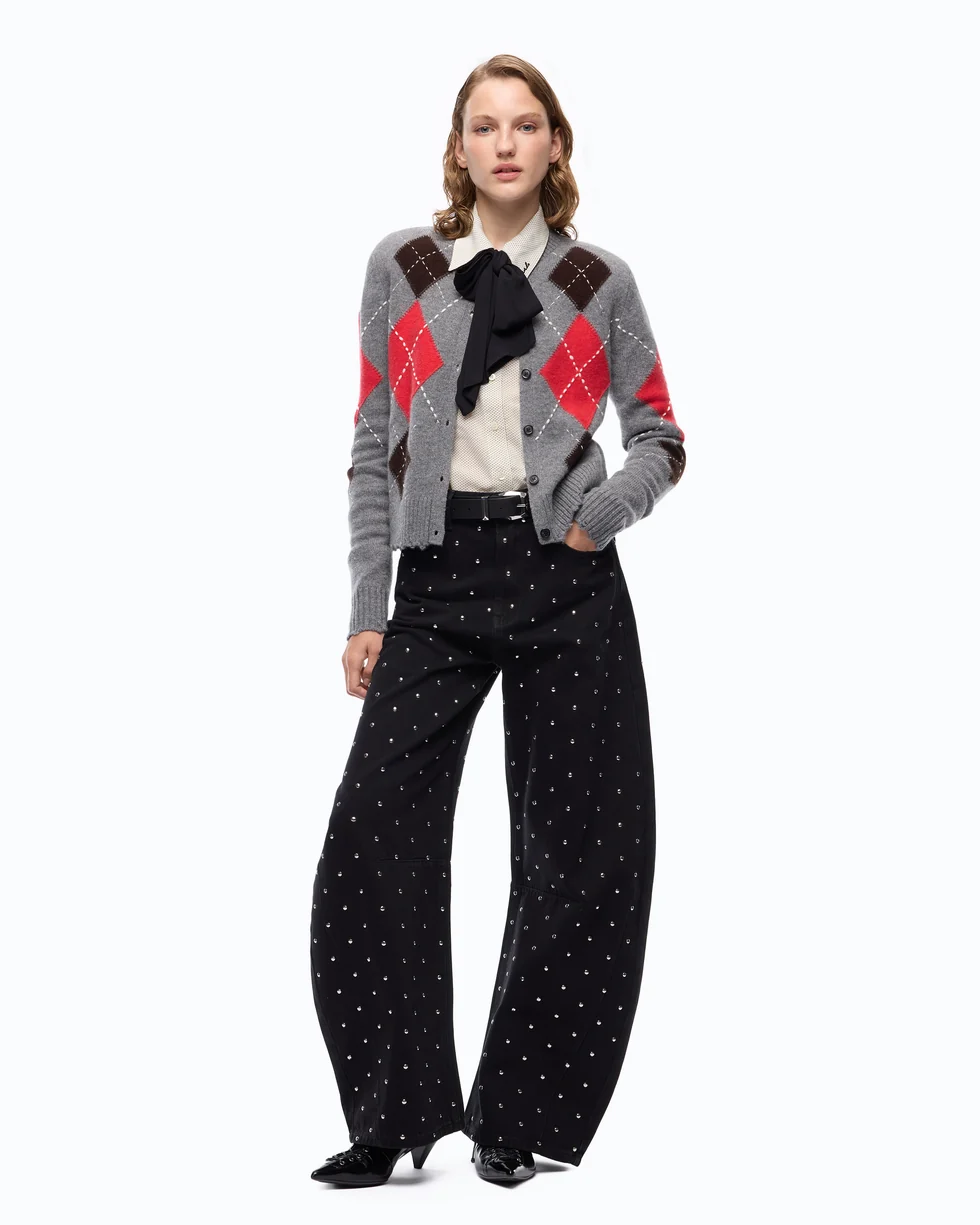 Cardigan girocollo in lana e cashmere a rombi 107284A3IE IL1 PINKO Grigio/marrone 