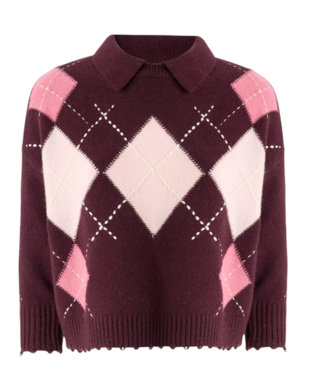 Polo in lana fantasia 107286A3IE YN2 PINKO Bordeaux/rosa 