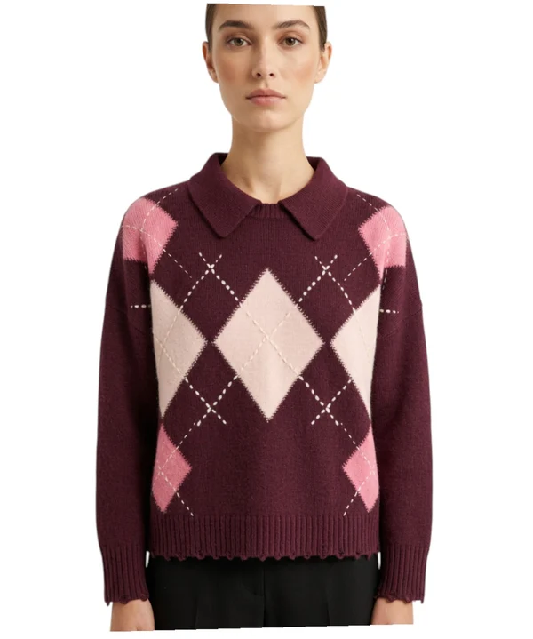 Polo in lana fantasia 107286A3IE YN2 PINKO Bordeaux/rosa 