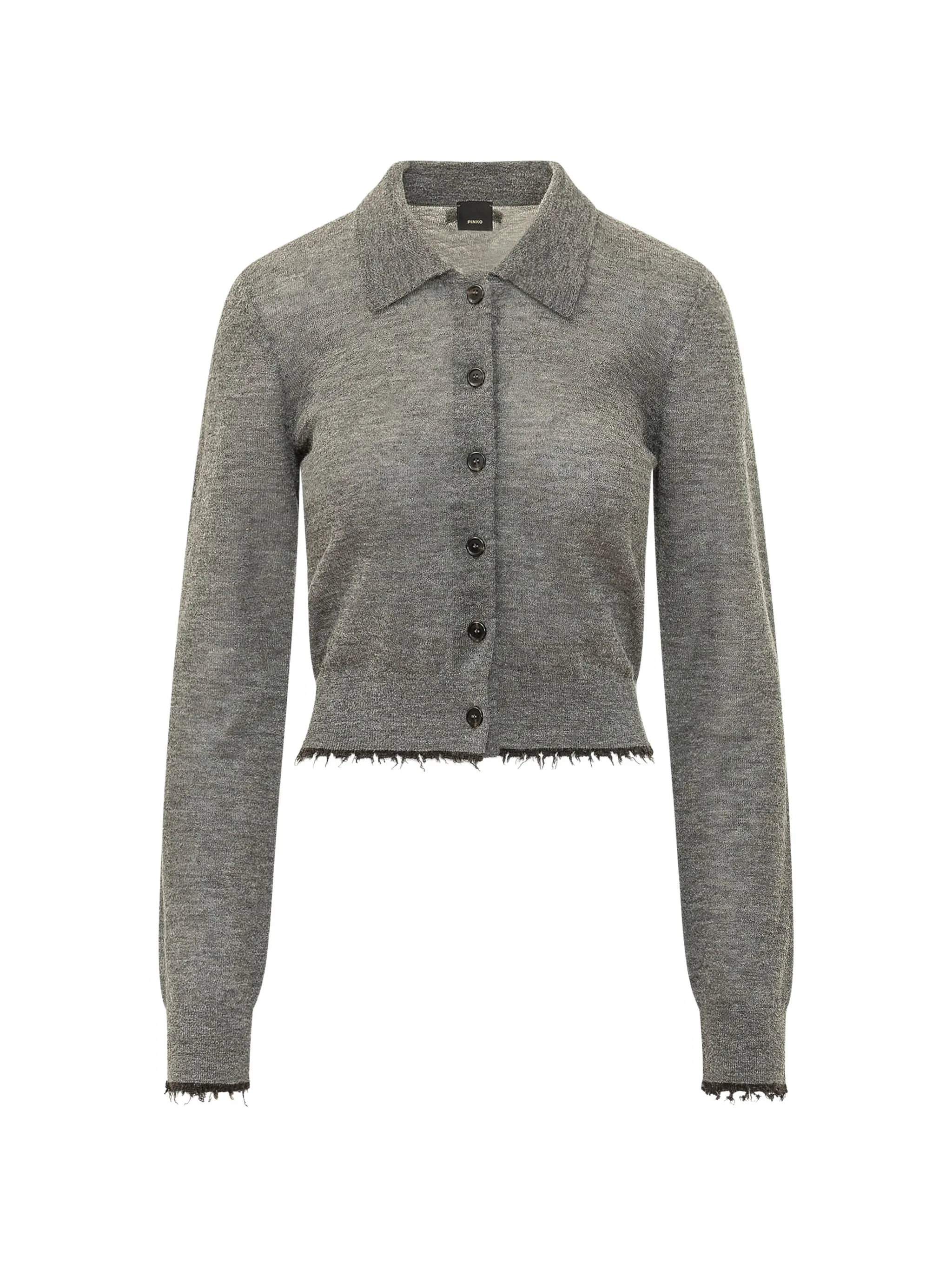 Cardigan cropped con colletto a polo 107331A3IQ I76 PINKO Grigio corvo 