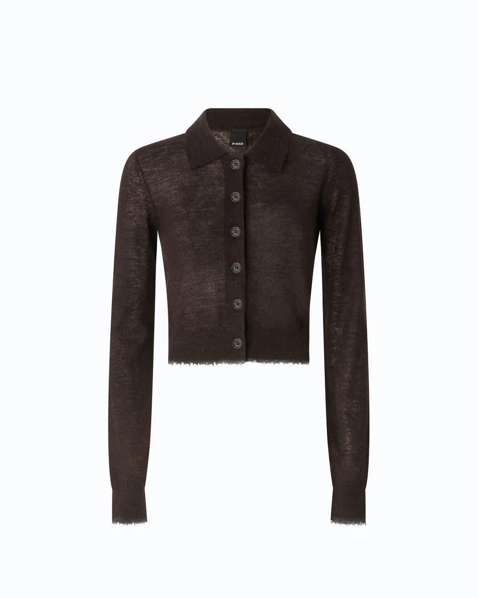 Cardigan cropped con colletto a polo 107331A3IQ M05 PINKO Marrone java 