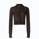 Cardigan cropped con colletto a polo 107331A3IQ M05 PINKO Marrone java 