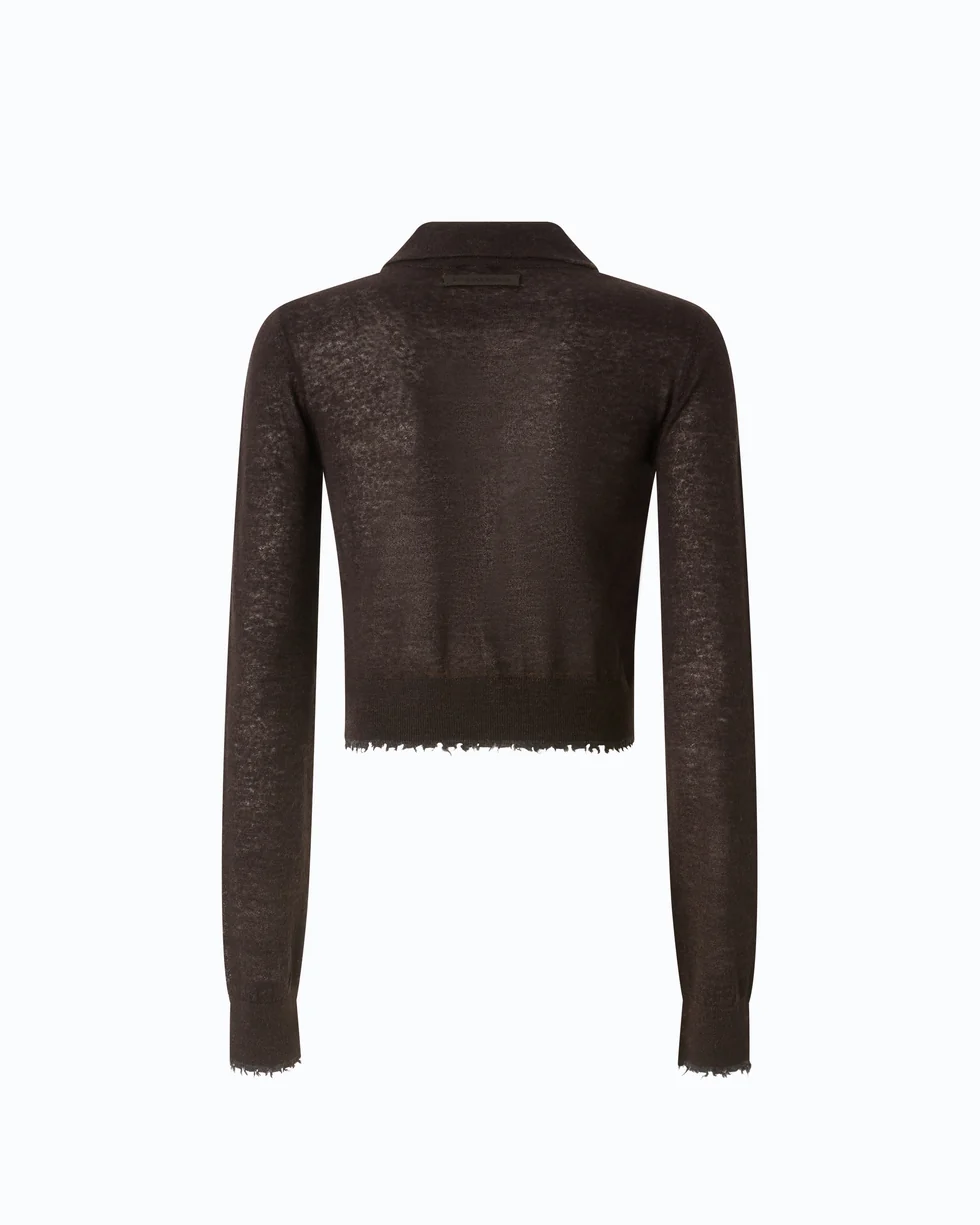 Cardigan cropped con colletto a polo 107331A3IQ M05 PINKO Marrone java 