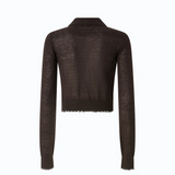Cardigan cropped con colletto a polo 107331A3IQ M05 PINKO Marrone java 