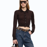 Cardigan cropped con colletto a polo 107331A3IQ M05 PINKO Marrone java 