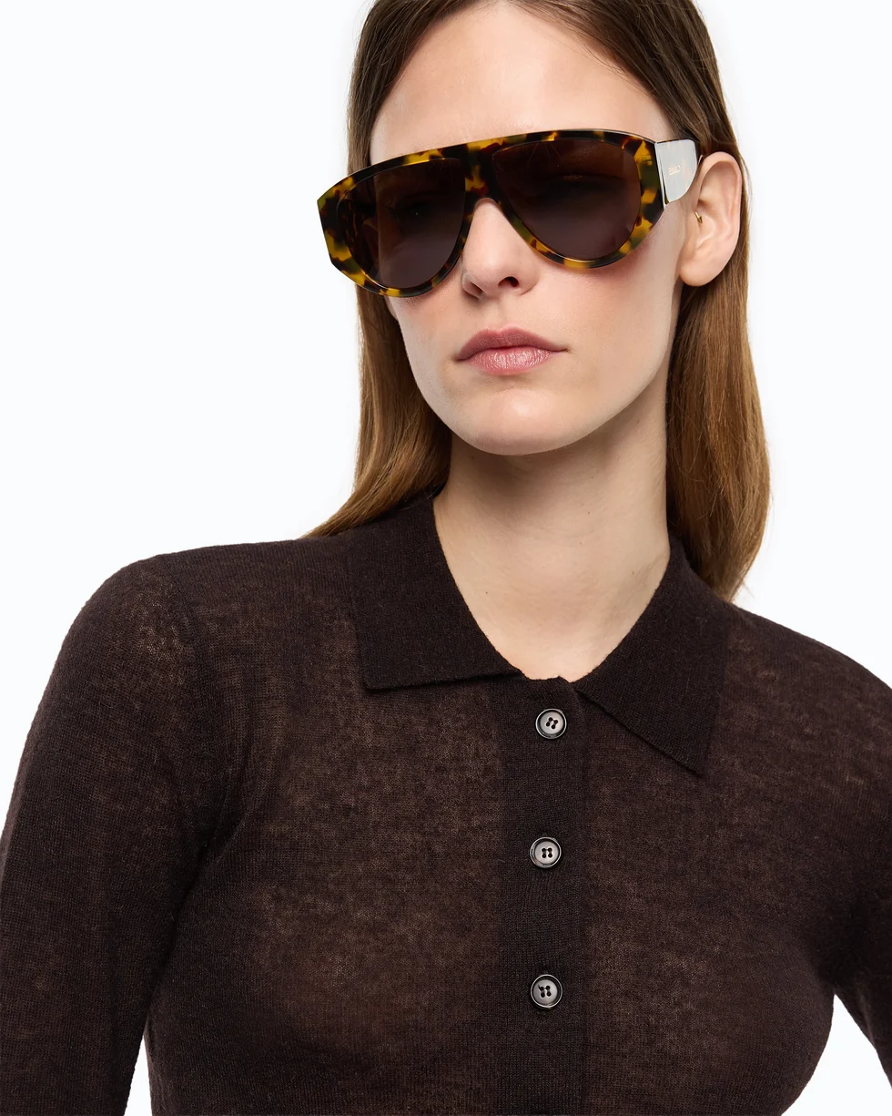 Cardigan cropped con colletto a polo 107331A3IQ M05 PINKO Marrone java 