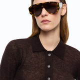 Cardigan cropped con colletto a polo 107331A3IQ M05 PINKO Marrone java 