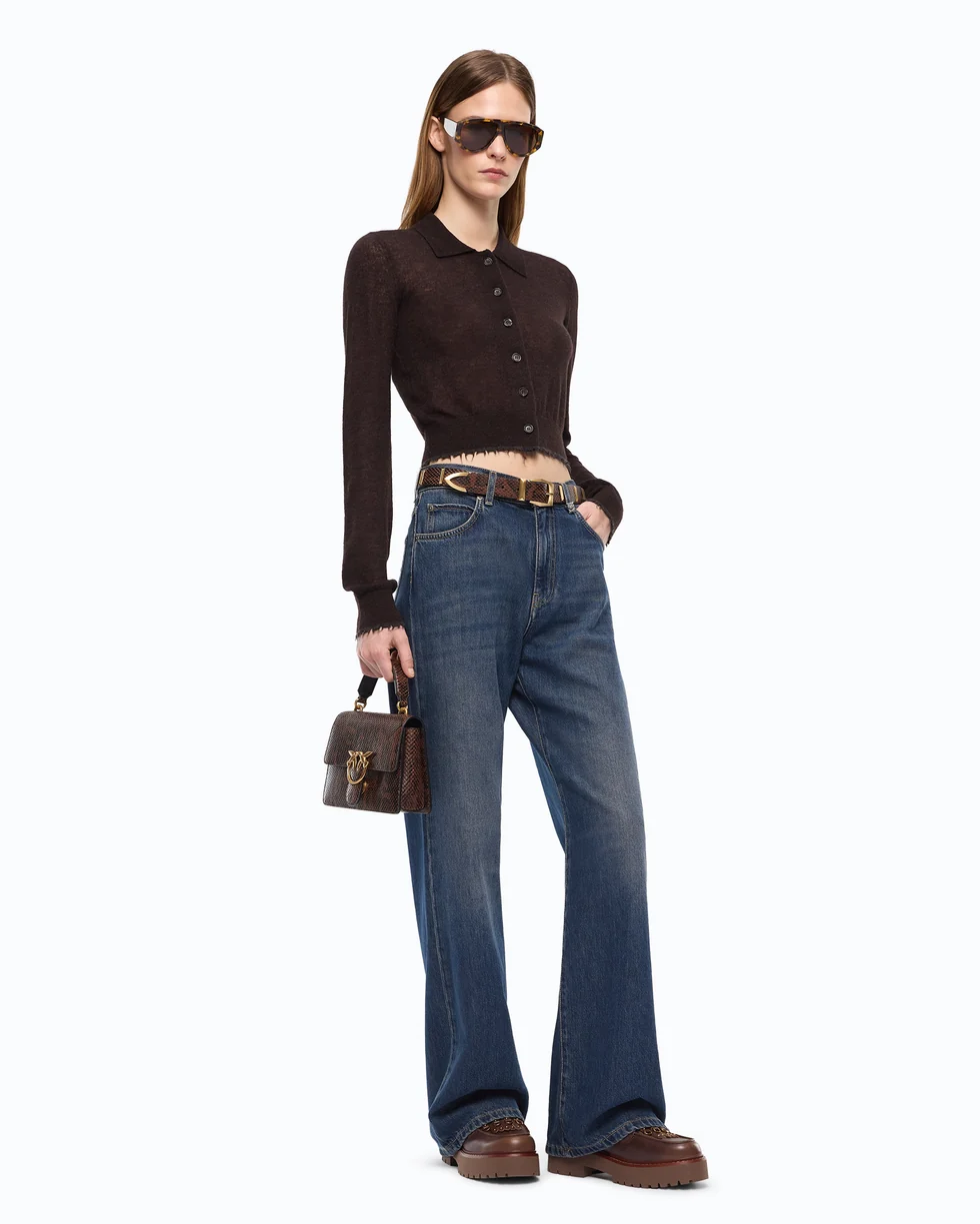 Cardigan cropped con colletto a polo 107331A3IQ M05 PINKO Marrone java 