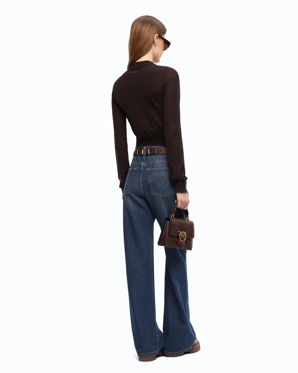 Cardigan cropped con colletto a polo 107331A3IQ M05 PINKO Marrone java 