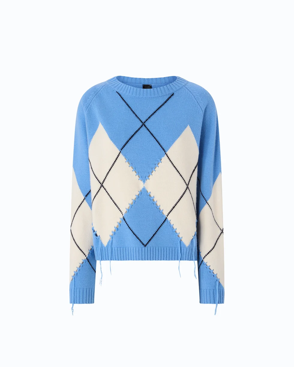 Maglione in lana e cashmere con maxi rombi 107377A3JE EC4 PINKO Azzurro/panna 