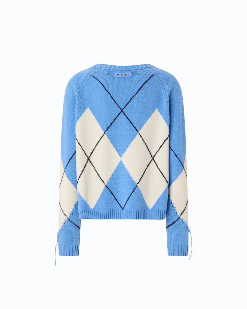 Maglione in lana e cashmere con maxi rombi 107377A3JE EC4 PINKO Azzurro/panna 