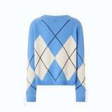 Maglione in lana e cashmere con maxi rombi 107377A3JE EC4 PINKO Azzurro/panna 