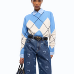 Maglione in lana e cashmere con maxi rombi 107377A3JE EC4 PINKO Azzurro/panna 