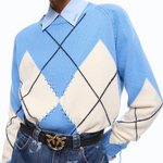 Maglione in lana e cashmere con maxi rombi 107377A3JE EC4 PINKO Azzurro/panna 