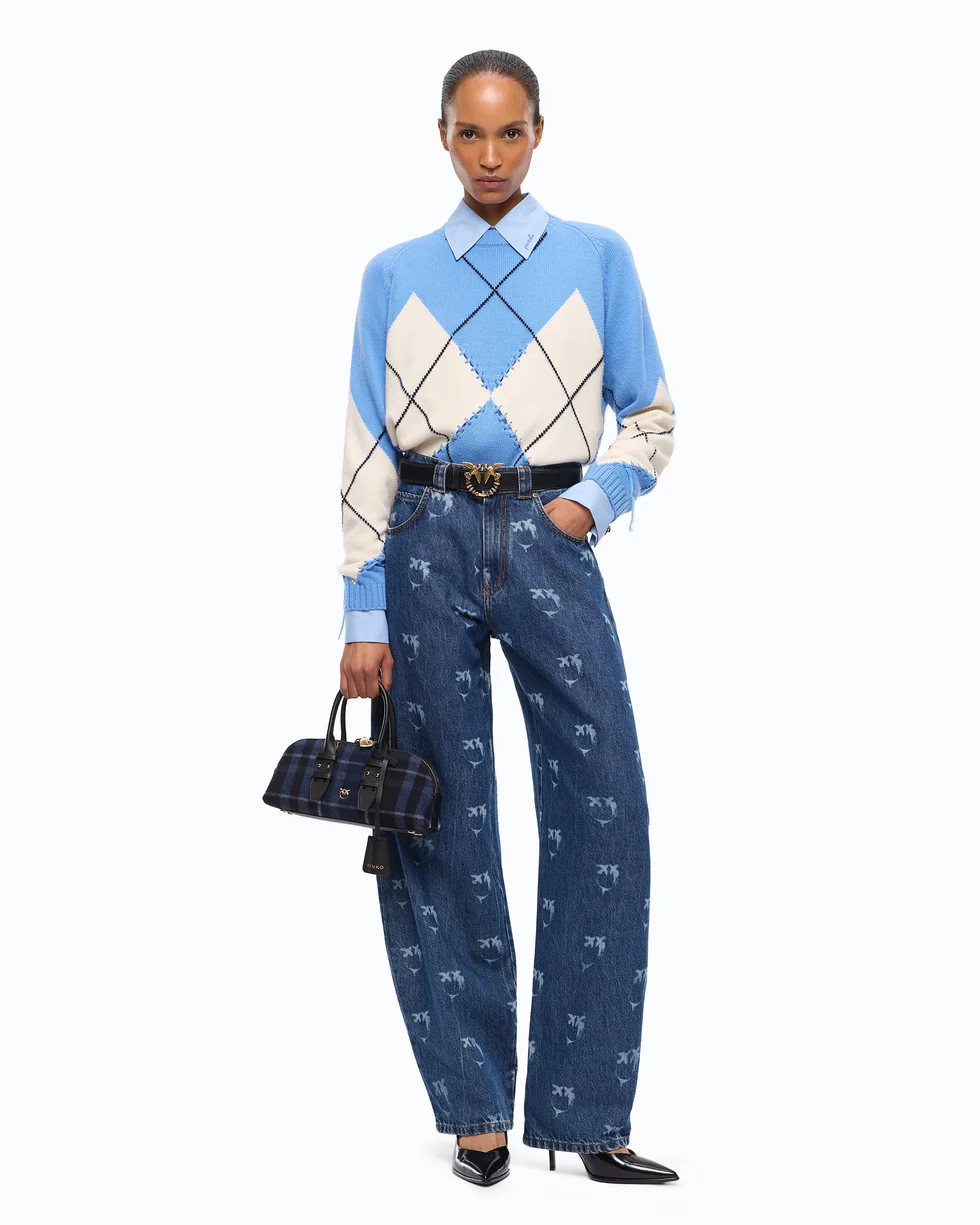 Maglione in lana e cashmere con maxi rombi 107377A3JE EC4 PINKO Azzurro/panna 