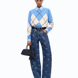 Maglione in lana e cashmere con maxi rombi 107377A3JE EC4 PINKO Azzurro/panna 
