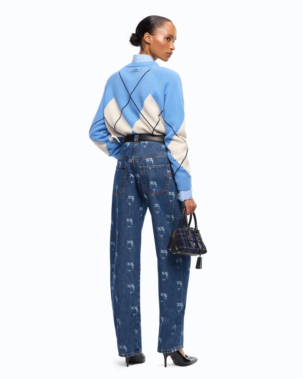 Maglione in lana e cashmere con maxi rombi 107377A3JE EC4 PINKO Azzurro/panna 