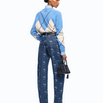 Maglione in lana e cashmere con maxi rombi 107377A3JE EC4 PINKO Azzurro/panna 