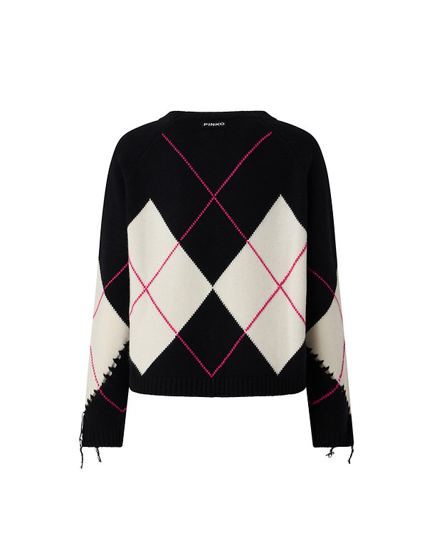 Maglione in lana e cashmere con maxi rombi 107377A3JE ZBF PINKO Nero bianco fuxia 