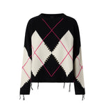 Maglione in lana e cashmere con maxi rombi 107377A3JE ZBF PINKO Nero bianco fuxia 