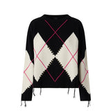 Maglione in lana e cashmere con maxi rombi 107377A3JE ZBF PINKO Nero bianco fuxia 