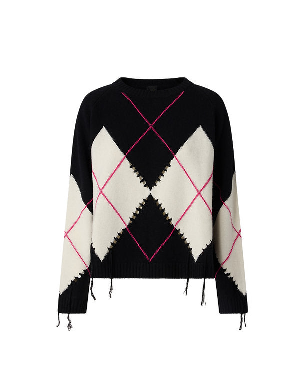 Maglione in lana e cashmere con maxi rombi 107377A3JE ZBF PINKO Nero bianco fuxia 