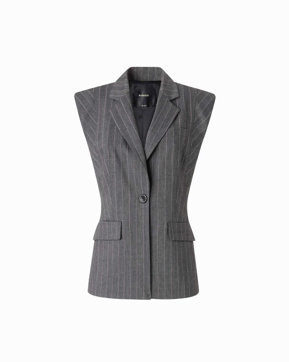 Gilet gessato in misto lana 107428A3FF IN4 PINKO Mult. grigio/rosa 