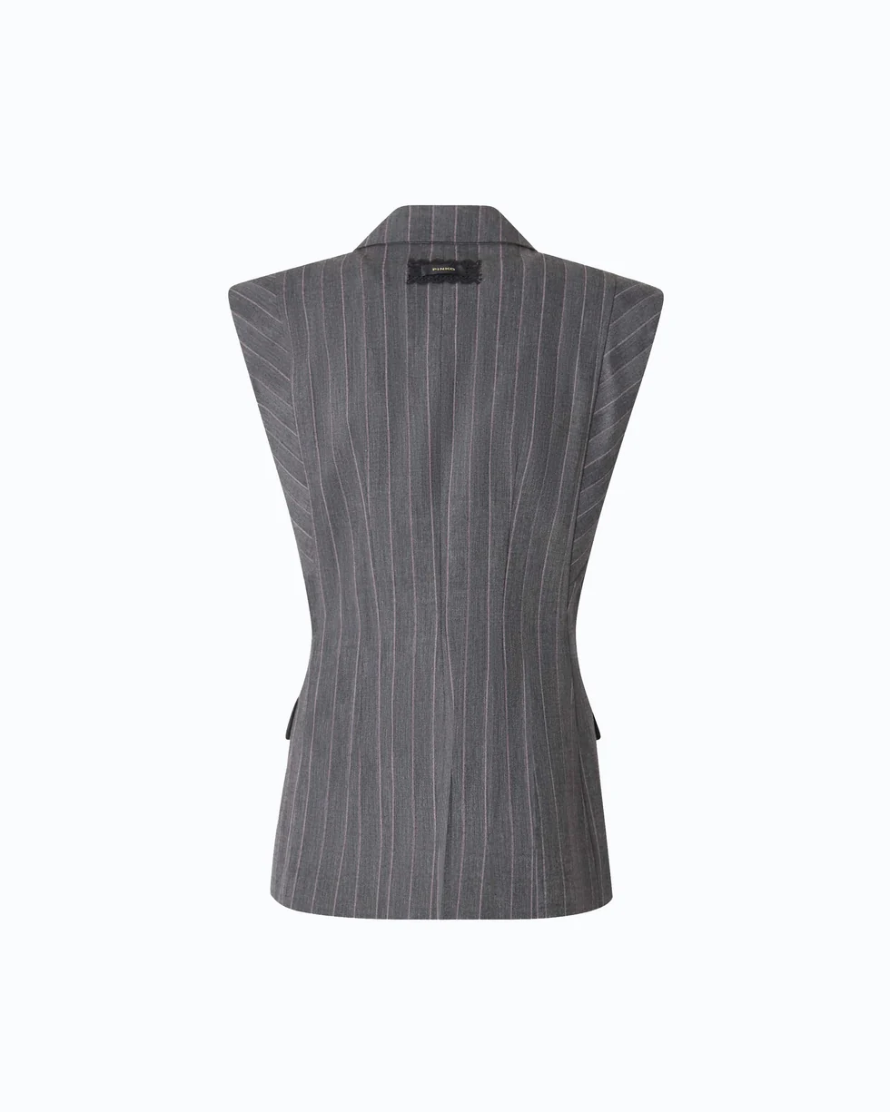 Gilet gessato in misto lana 107428A3FF IN4 PINKO Mult. grigio/rosa 