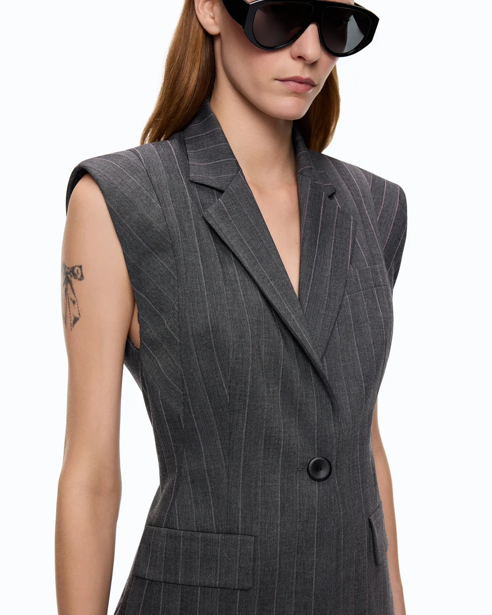 Gilet gessato in misto lana 107428A3FF IN4 PINKO Mult. grigio/rosa 