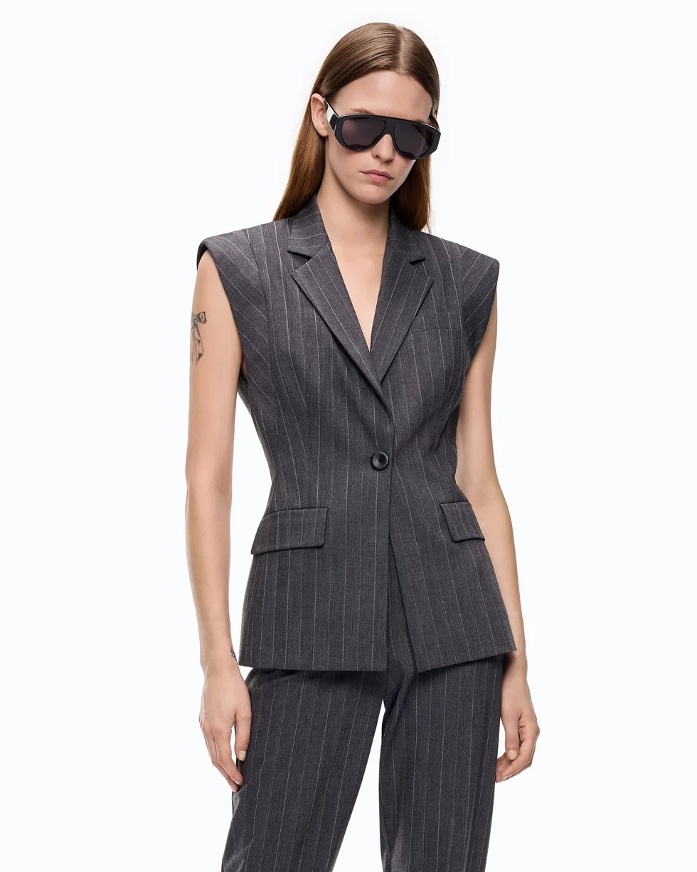Gilet gessato in misto lana 107428A3FF IN4 PINKO Mult. grigio/rosa 