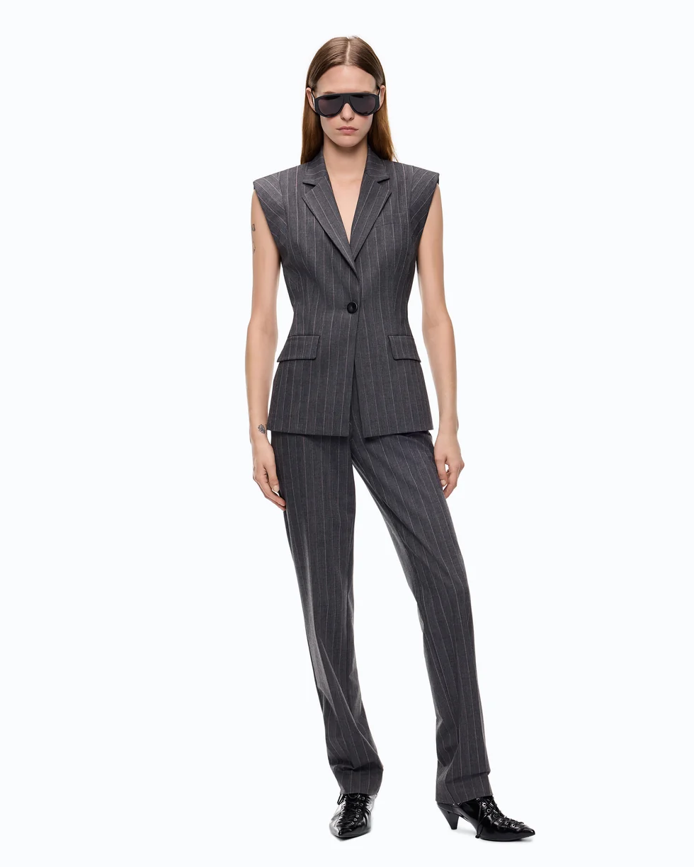 Gilet gessato in misto lana 107428A3FF IN4 PINKO Mult. grigio/rosa 