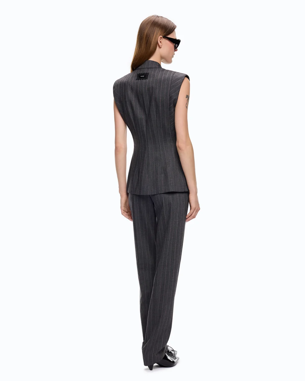 Gilet gessato in misto lana 107428A3FF IN4 PINKO Mult. grigio/rosa 